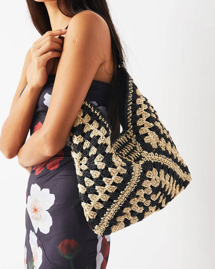 Crochet Macrame Shoulder Hobo Straw Bag