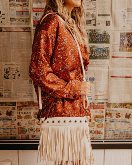 Fringe Decor Crossbody Bag White