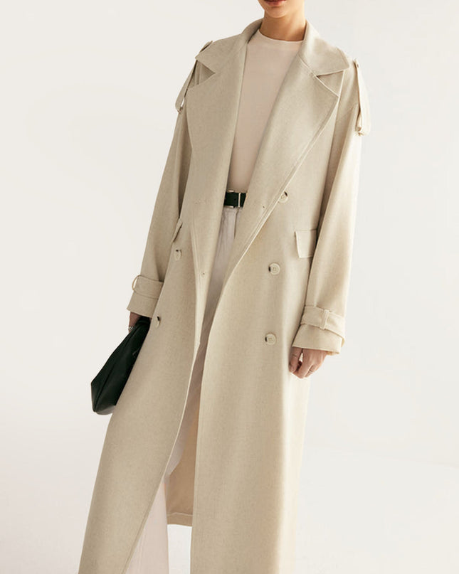 "Oatmeal Trench" Double-Breasted Maxi Coat