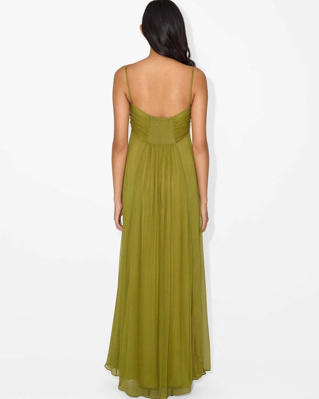"Olive Whisper" Chiffon Cutout Maxi Dress