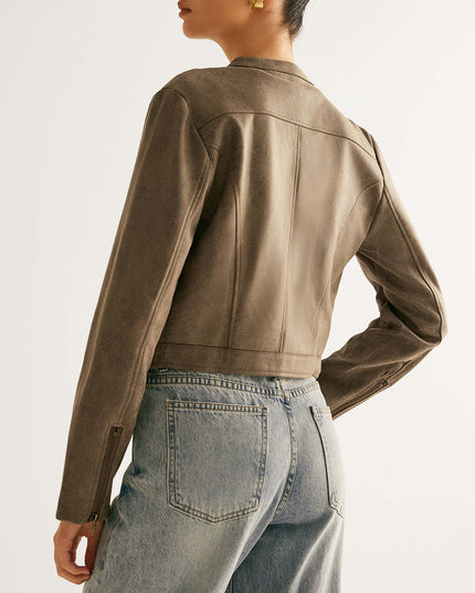 "Taupe Faux Suede" Biker Jacket