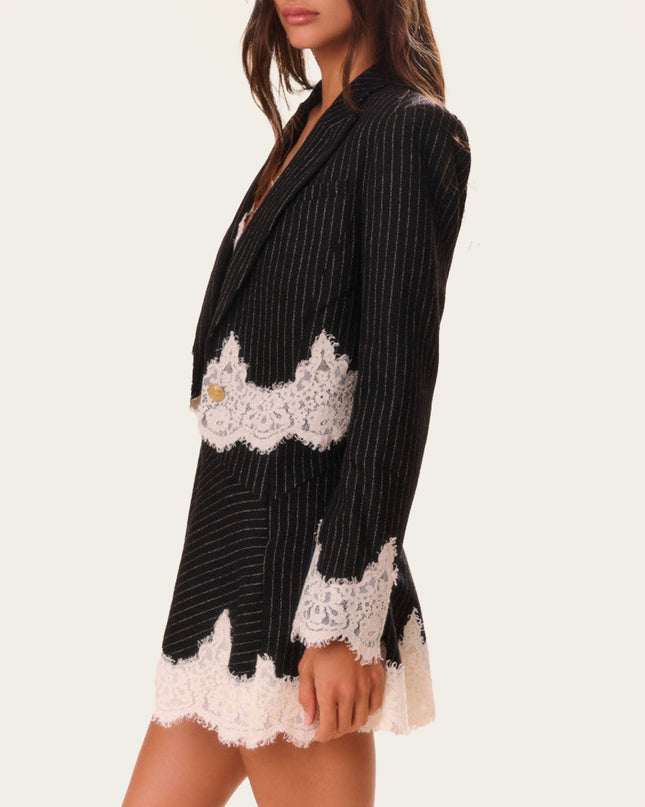 "Pinstripe Lace" Contrast Trim Blazer