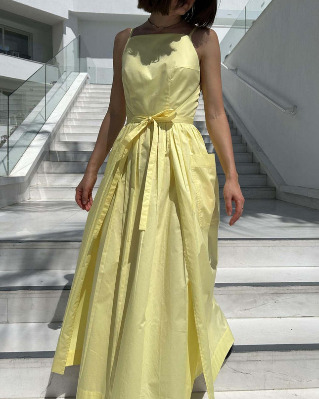 "Sunny Lemon" Sleeveless Tie-Waist Maxi Dress