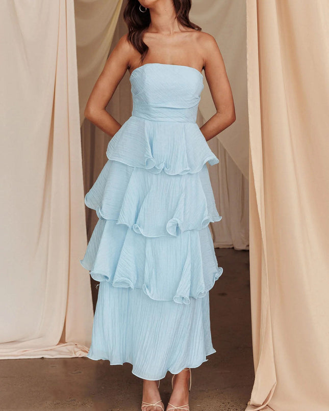 "Sky Ruffle" Strapless Tiered Maxi Dress