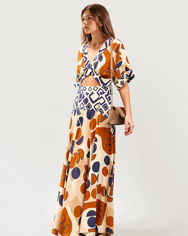 "Retro Geo" Cutout Maxi Dress
