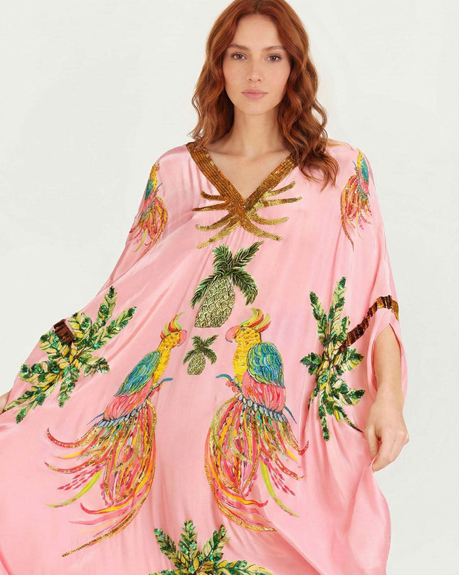 Black/Pink Parrot Print Maxi Dress