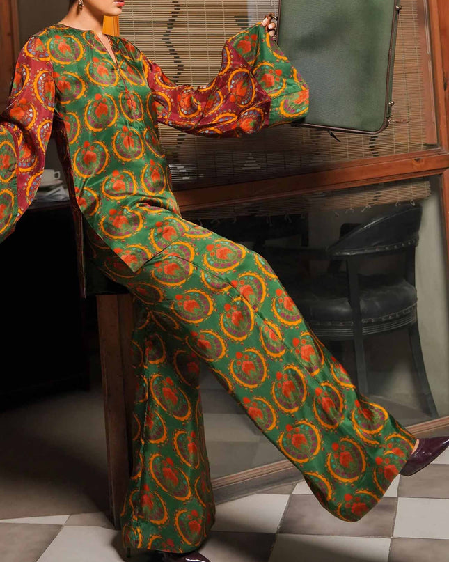 "Tribal Medallion" Satin Print Two-Piece Set