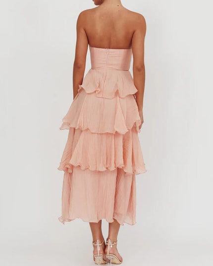 "Peach Whisper" Peach Strapless Tiered Maxi Dress