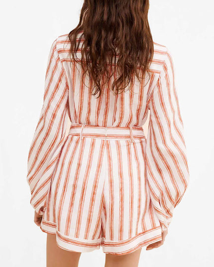 Striped Belted Romper Set