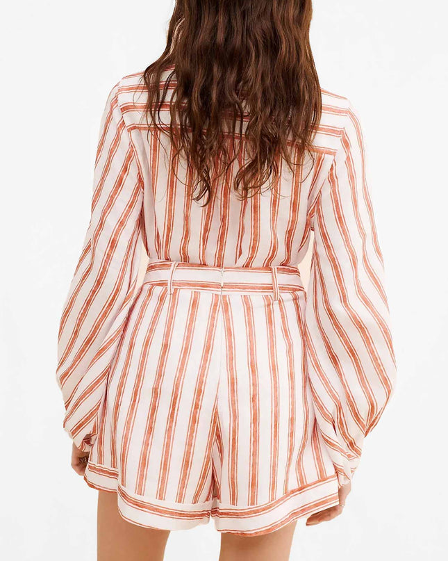 Striped Belted Romper Set