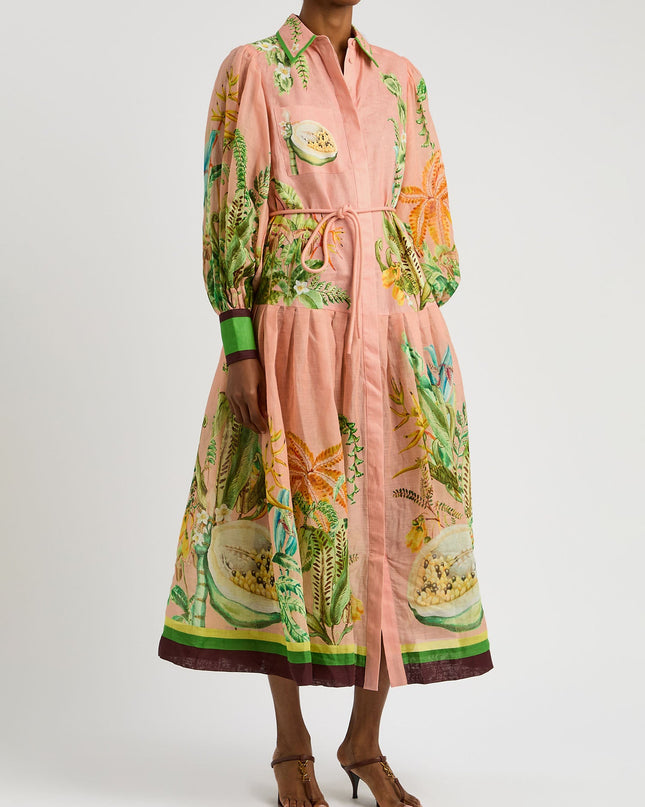 "Tropical Botanic" Blush Tropical Print Linen Dress