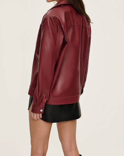 "Scarlet Edge" Burgundy Faux Leather Cropped Jacket