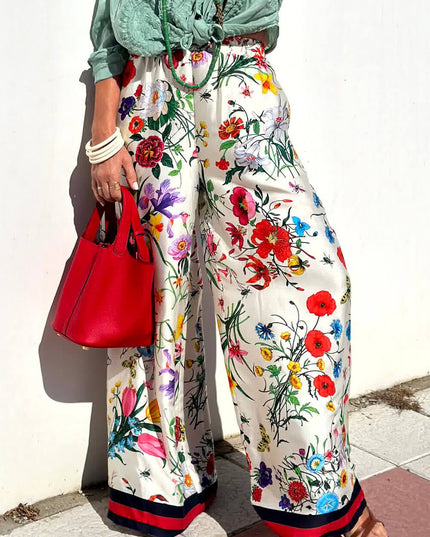 "Botanical Bliss" Floral Print Contrast Trim Two-Piece Set