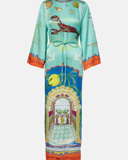 "Tropical Portal" Art Print Tie-Waist Maxi Dress