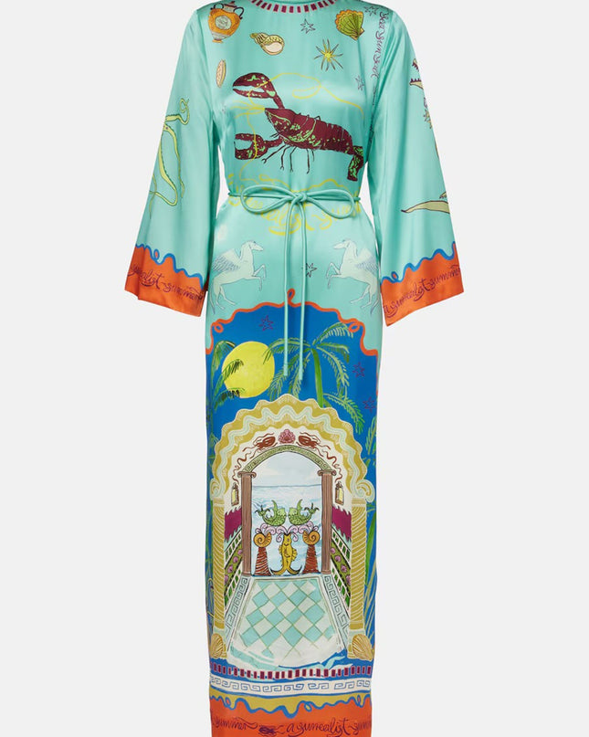 "Tropical Portal" Art Print Tie-Waist Maxi Dress