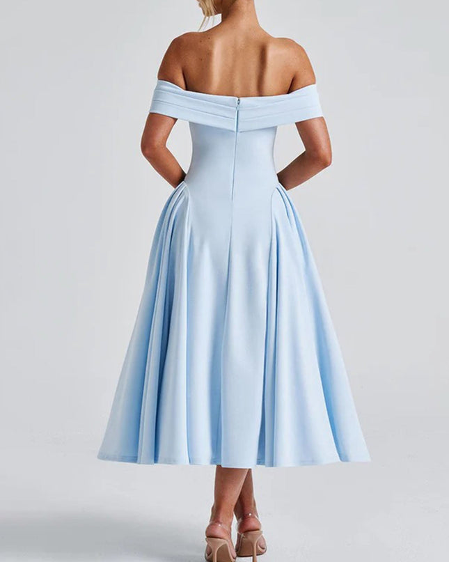 "Sky Duchess" Off-Shoulder Midi Dress
