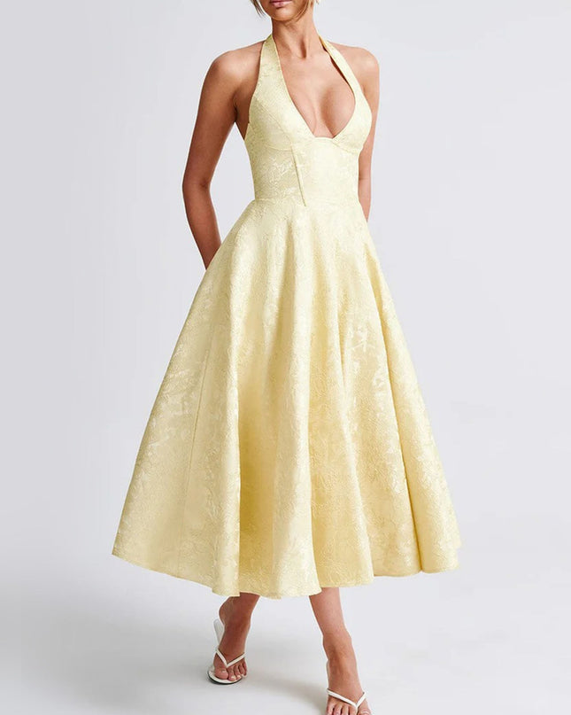 "Buttercup Jacquard" Halter Midi Dress