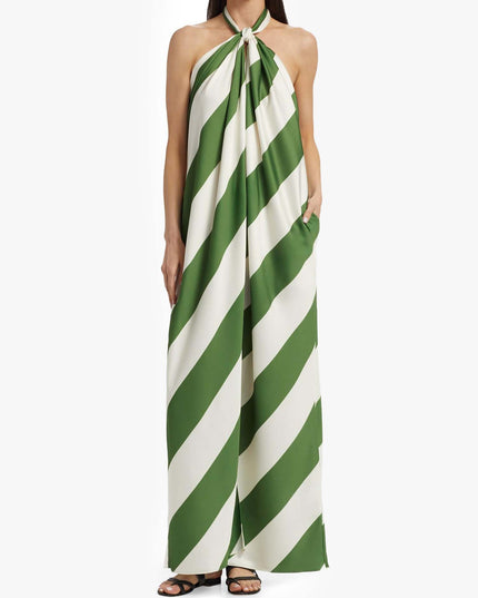 "Verdant Stripe" Halter Neck Maxi Dress