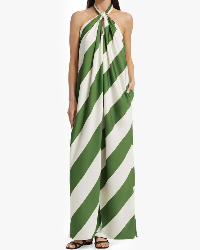 "Verdant Stripe" Halter Neck Maxi Dress