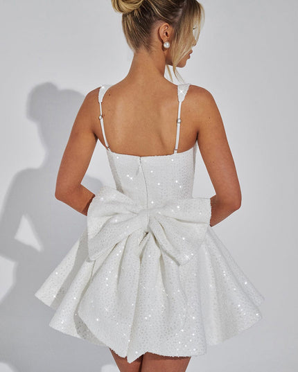 "Starlit Bow" Sequin Square Neck Mini Dress