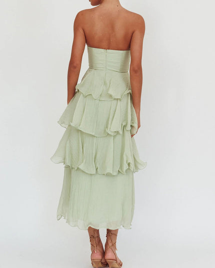 "Sage Ruffle" Strapless Tiered Maxi Dress