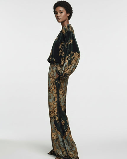 "Regal Baroque" Emerald Gold Baroque Print Two-Piece Set