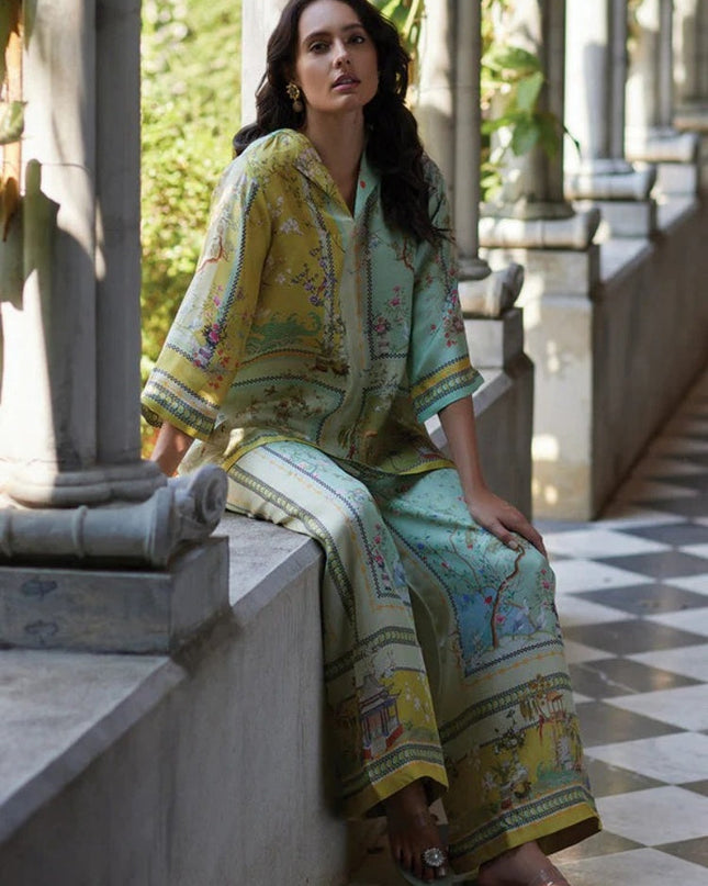 Vintage Map Print Satin Two-Piece Set