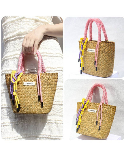 Color Decorative Rope Hand-woven Beach Straw Bag