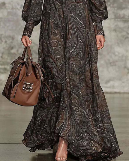 Retro Paisley Print Zipper Maxi Dress