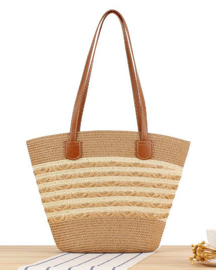 Contrast Color Straw Tote Bag