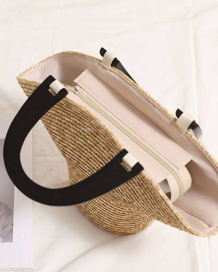 Straw and wooden handbag