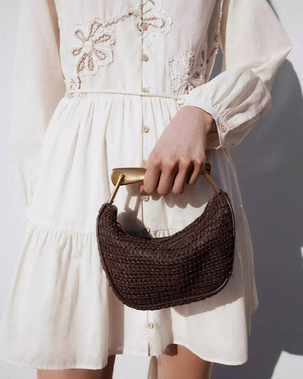 Metal Handle Straw Bag