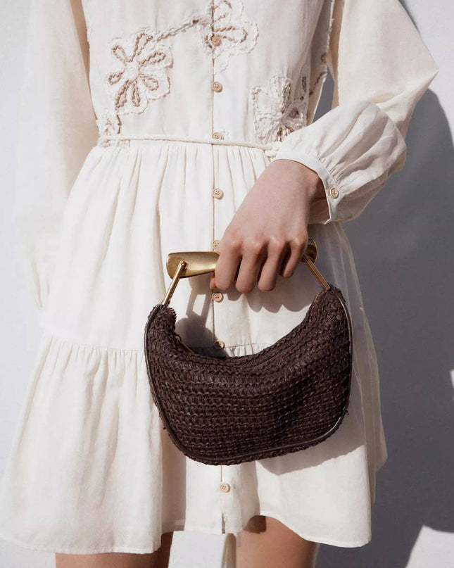 Metal Handle Straw Bag
