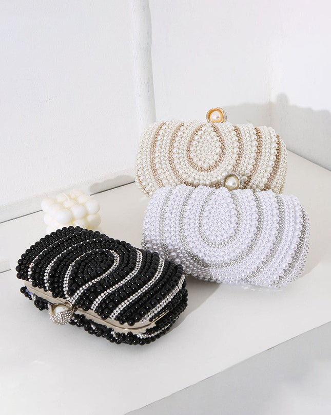 Vintage Ladies Pearl Evening Bag Handmade Beaded Embroidery Bag