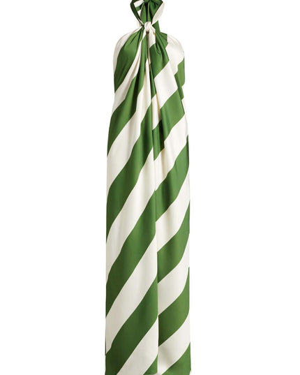 "Verdant Stripe" Halter Neck Maxi Dress