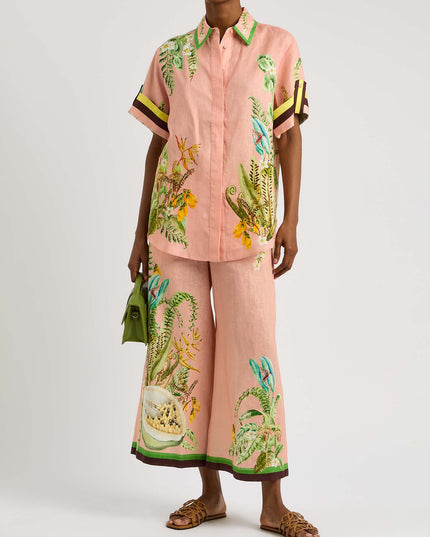 "Tropical Papaya" Blush Linen Tropical Print Set