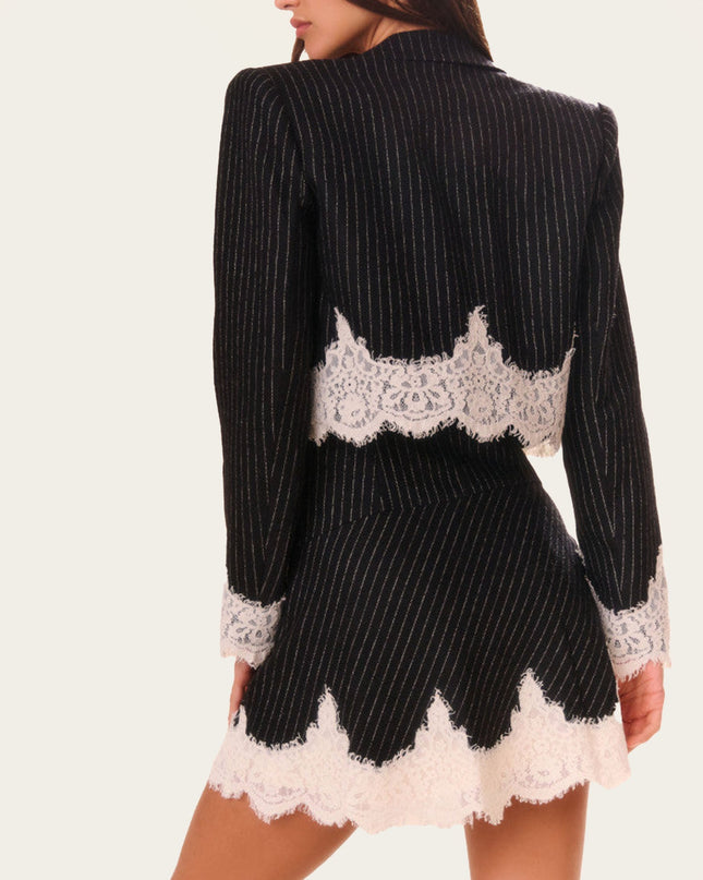 "Pinstripe Lace" Contrast Trim Blazer