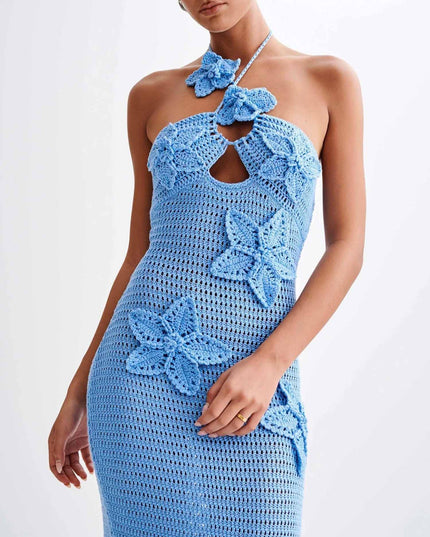 "Ocean Bloom" Crochet Halter Maxi Dress
