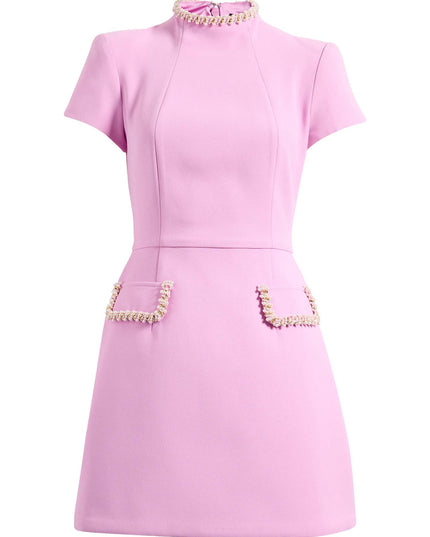 "Barbiecore Blush" Pink Pearl-Trim Mini Dress