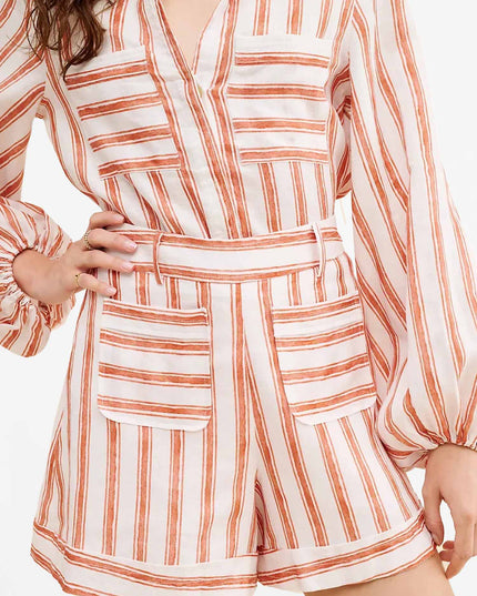 Striped Belted Romper Set