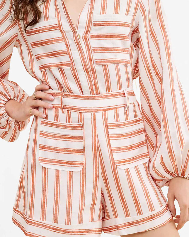 Striped Belted Romper Set