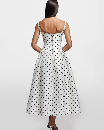 "Retro Dot" Polka Dot Square Neck Midi Dress