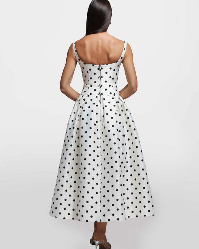 "Retro Dot" Polka Dot Square Neck Midi Dress
