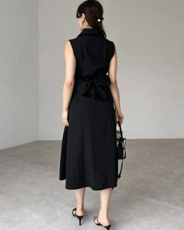 "Tie Waist Poplin" Sleeveless Midi Dress