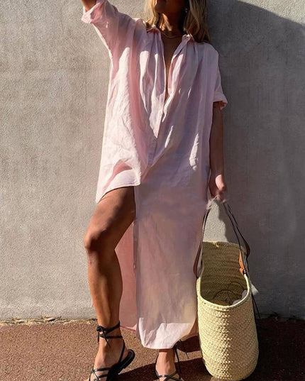 "Blush Linen" Oversized Shirt Maxi Dress