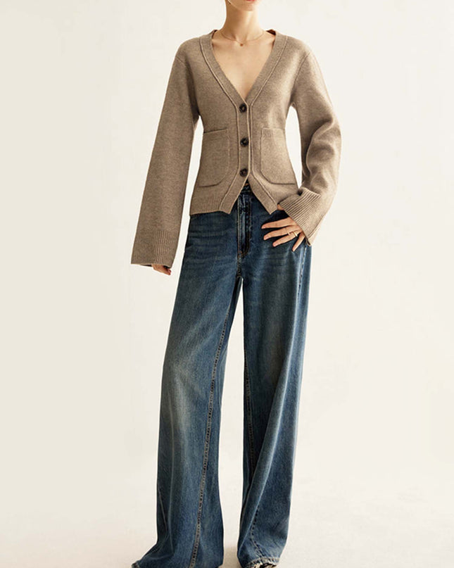 "Relaxed Rib" V-Neck Crop Cardigan