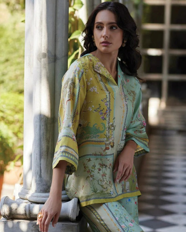 Vintage Map Print Satin Two-Piece Set