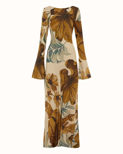 "Tropical Sepia" Floral Print Maxi Dress