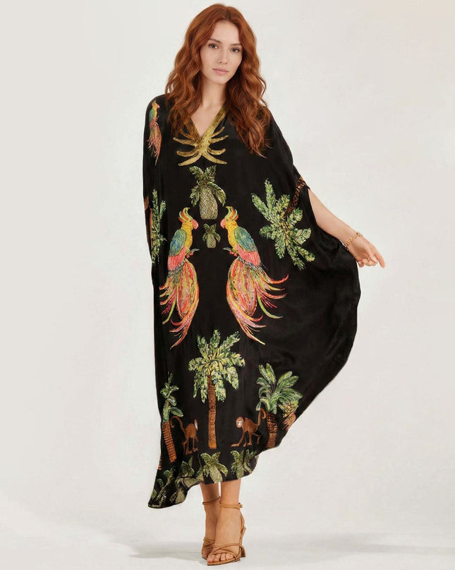Black/Pink Parrot Print Maxi Dress