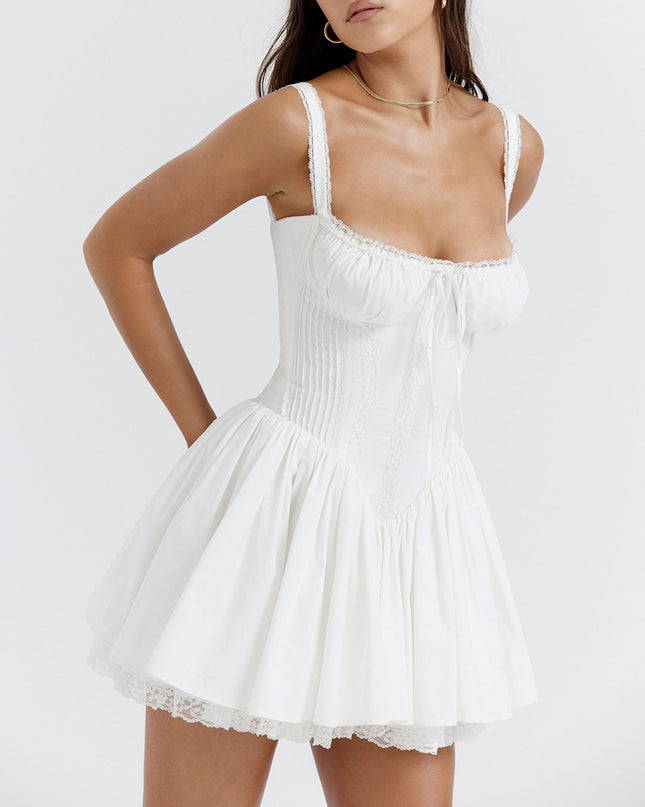 "Bridal Corset" Lace Trim Mini Dress